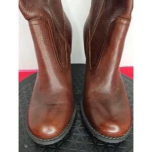 Nine & Company Womens‎ MARCHIK Mid Calf Boot Sz 7.5M Brown Pebble Leather Heeled